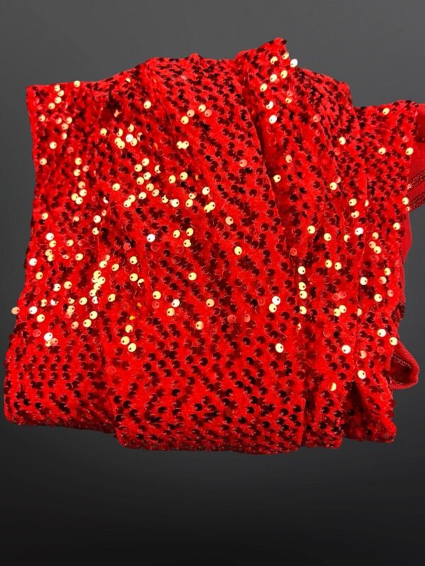 Women's Long Sleeve A-Line Midi Dress Sparkly Sequins with Pockets – Red XL